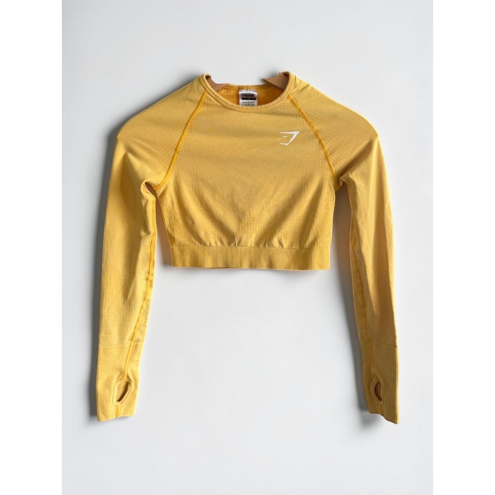 Gymshark Vital Seamless 2.0 Long Sleeve Crop Top Yellow Marl Thumbholes Small